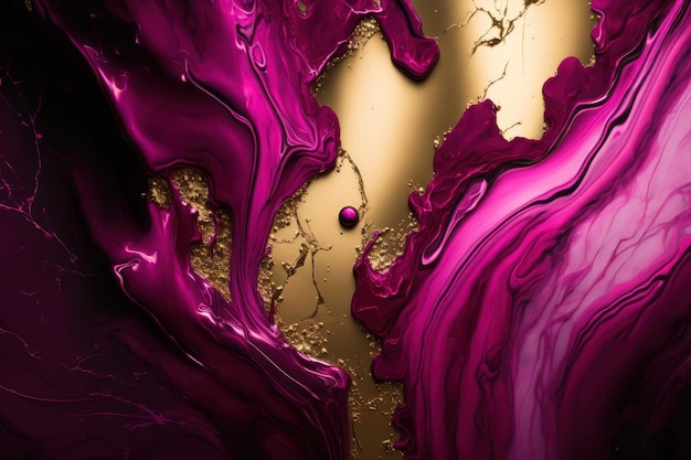 Abstract marble background with gold vein trendy color viva magenta