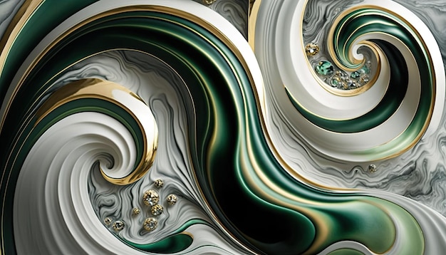 Abstract marble green swirl with gold pattern background Made with Generative AI