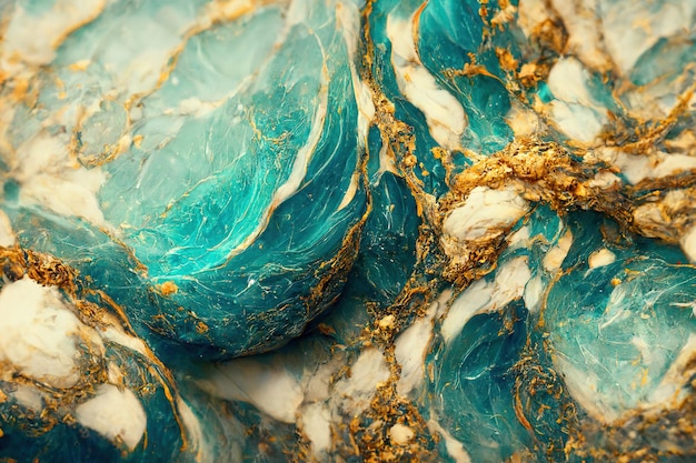 Abstract marble textured background Fluid art modern wallpaper Marbe gold and turquoise surface