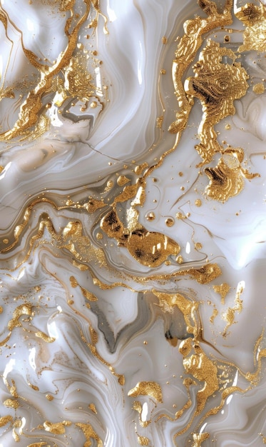 Abstract marbling pattern with white and gray swirls highlighted by golden veins Generate Ai