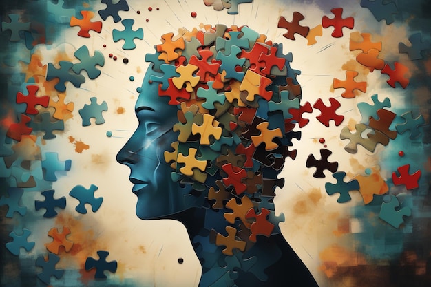 An Abstract Mental Health Brain and Puzzle Pieces