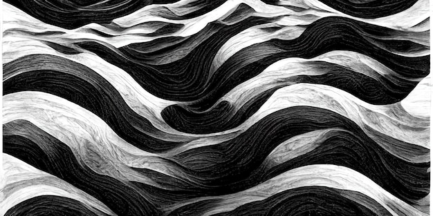 Abstract mesmerized pattern of organic fluid lines black and white design