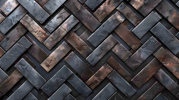 Abstract metal background with a herringbone pattern in blue and brown