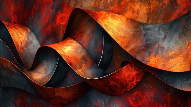 Abstract Metal Swirls in Fiery Hues