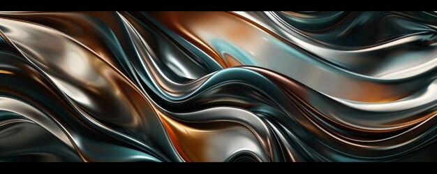 Abstract metallic gradient background with fluid waves in dark and vibrant tones