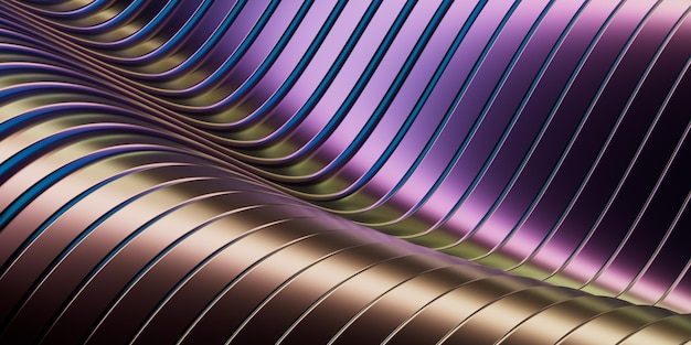 Abstract metallic multicolored background. Reflective surface and curves. 3d illustration.