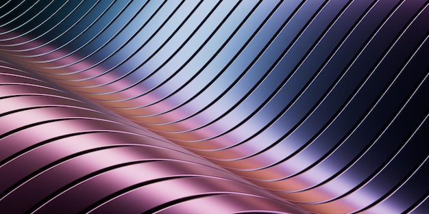 Abstract metallic multicolored background. Reflective surface and curves. 3d render.