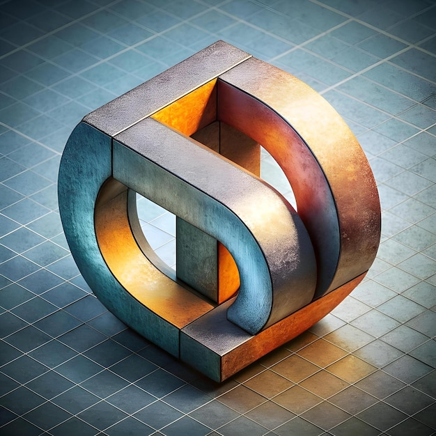 Abstract metallic sculpture with interlocking shapes