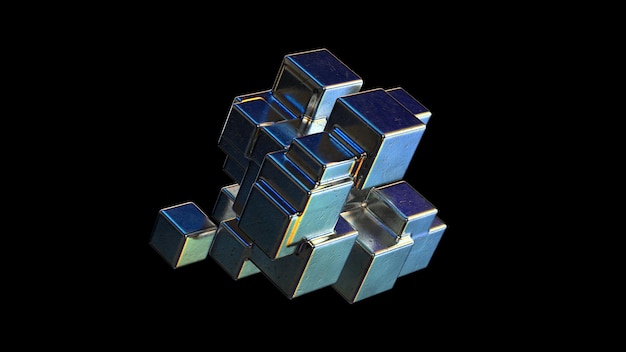 Abstract Metallic shape with colorful reflections 3d render