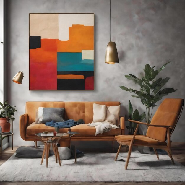 Abstract mid century modern canvas art print