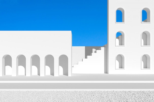 Abstract of minimal architecture with arch door and white wall