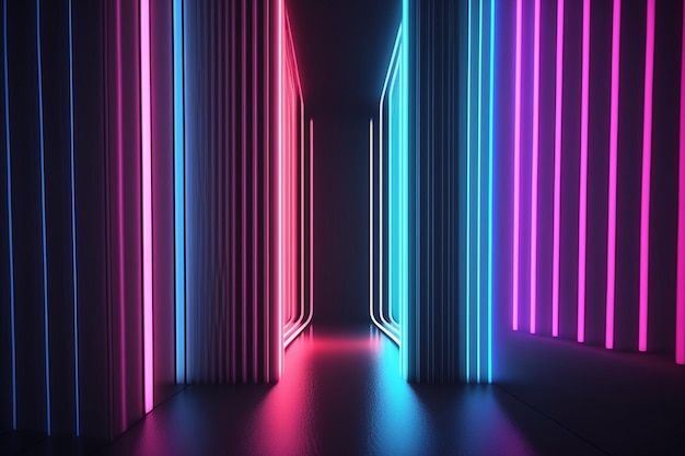 abstract minimal background vertical pink blue neon lines glowing Generative AI