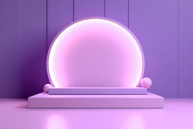 Abstract minimal display purple podium for products stage showcase promotion display 3D cylinder pedestal podium with glowing neon round circle background