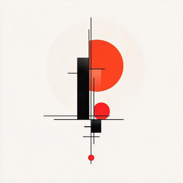 Photo abstract minimalist art featuring red and black geometric shapes including circles and lines on a wh