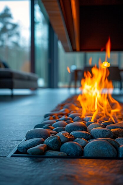 Photo an abstract minimalist fireplace design with a focus on the beauty of the flames