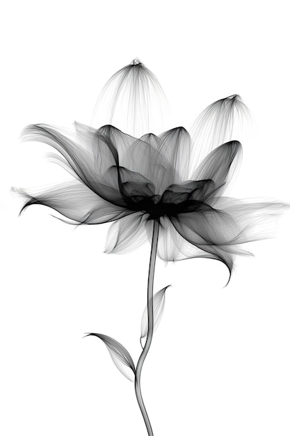 Abstract minimalistic black flower with transparent details in xray style on white background