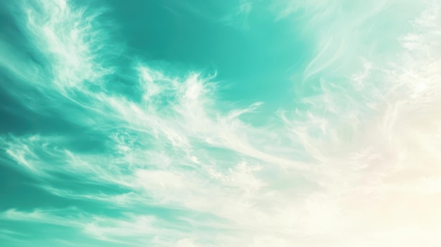 Photo abstract mint green sky with white clouds background