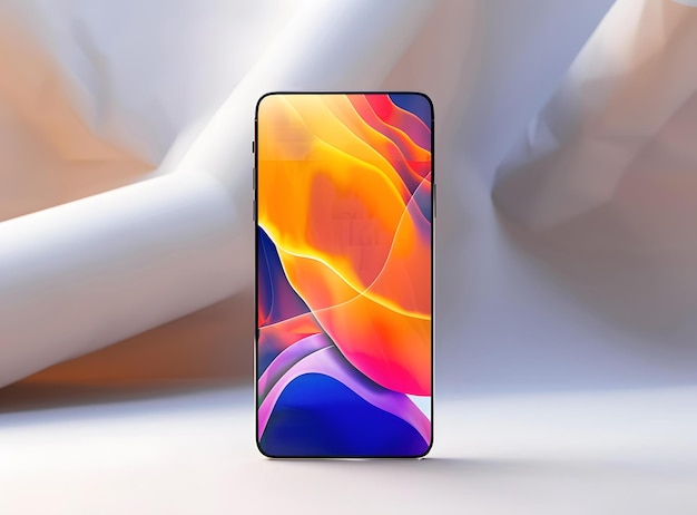 Abstract Mobile Phone Display with Gradient Colors and Curved Lines