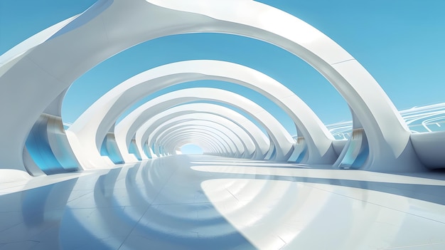 Abstract Modern Architectural Tunnel with Minimalist Symmetrical White Interior Design