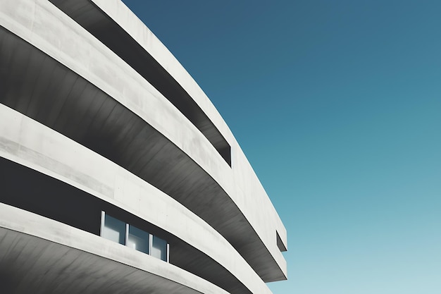 Abstract modern architecture fragment with concrete walls under daylight blue sky