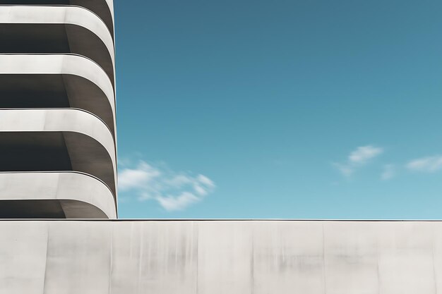 Abstract modern architecture fragment with concrete walls under daylight blue sky