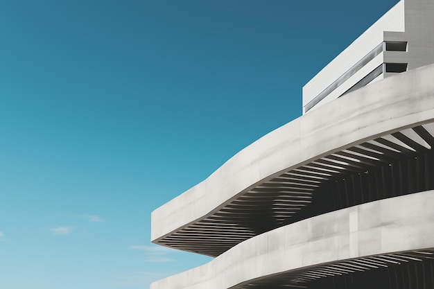 Abstract modern architecture fragment with concrete walls under daylight blue sky