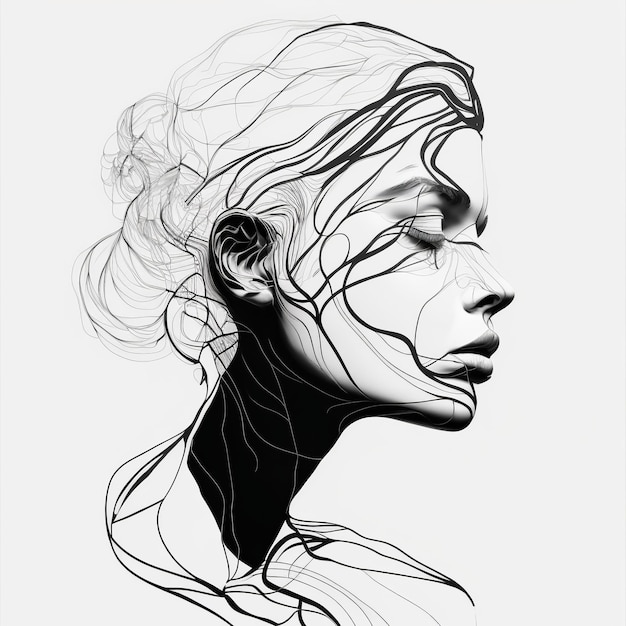 Abstract modern art abstract drawing portrait of young woman Generative ai