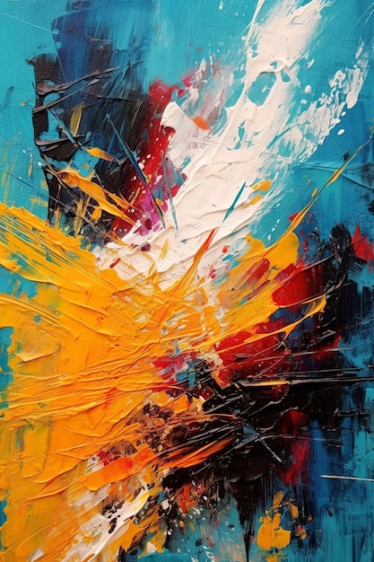 Abstract modern art with colorful chaotic blend of acrylic and oil paint strokes