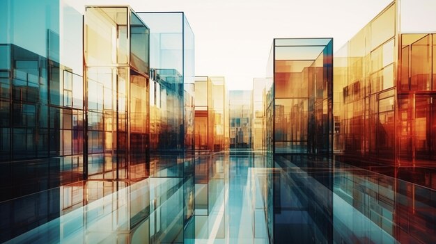 Photo abstract modern glass architecture forms in multiple exposures