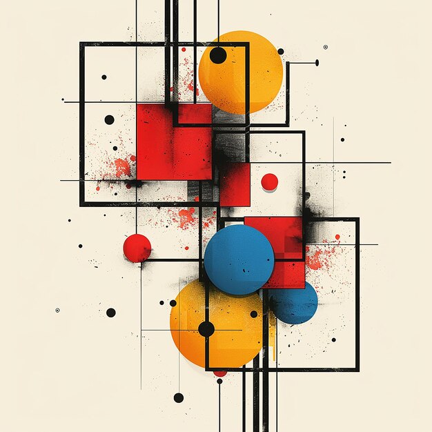 Abstract modern painting with geometric shapes