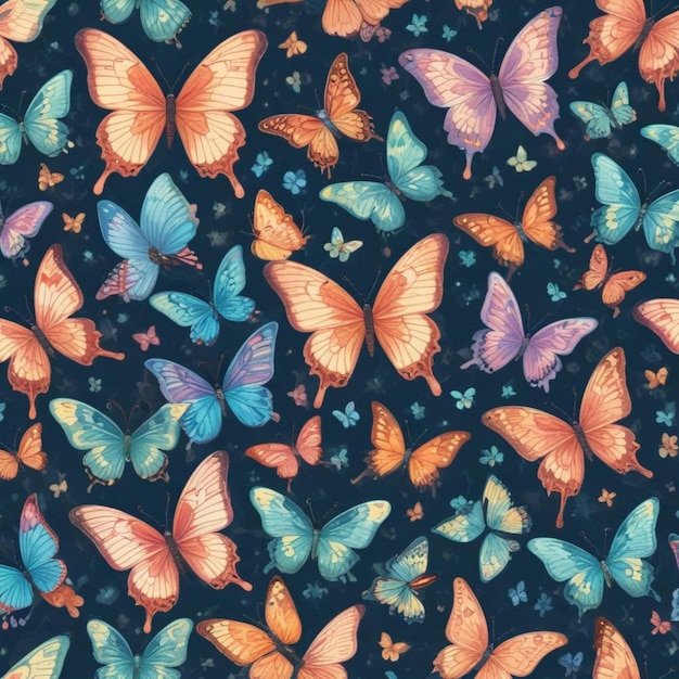 Photo abstract modern seamless pattern of monarch butterfly contours