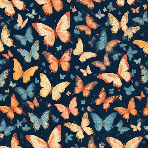 Abstract modern seamless pattern of monarch butterfly contours