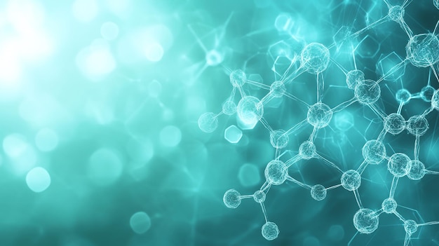 Abstract Molecular Structure with Blue Bokeh Background