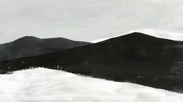 Abstract monochrome landscape with rolling hills in black and white