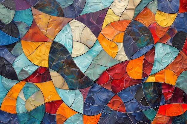 Abstract mosaic artwork with vibrant multicolored shapes and shades Mosaic of shapes and shades blending together