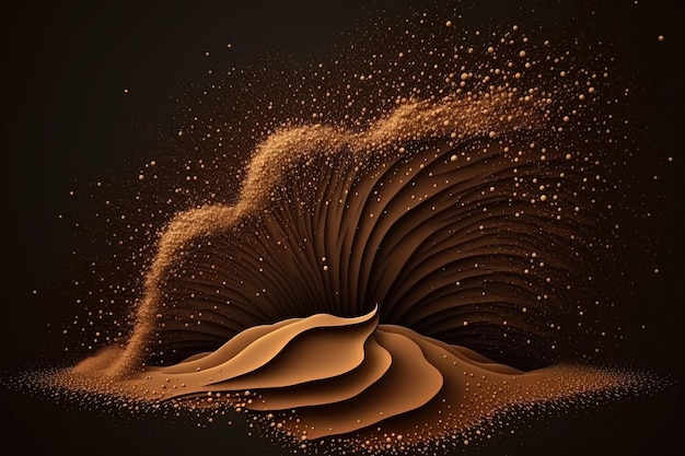 Abstract motion background of brown sand Sandy explosion with dark background isolated