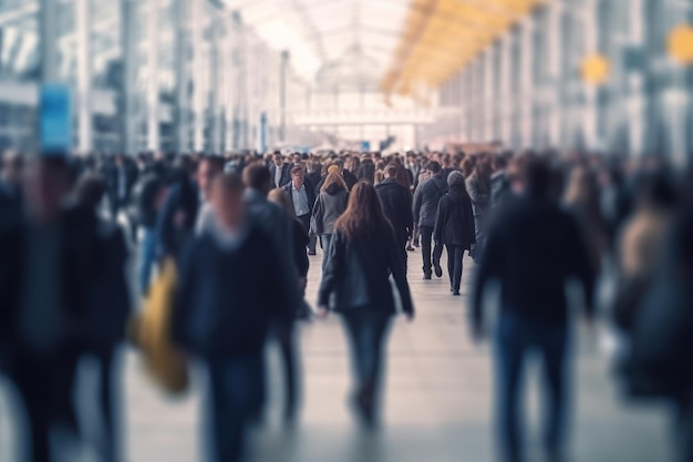 Abstract motion blur image of business people crowd walking Generative AI