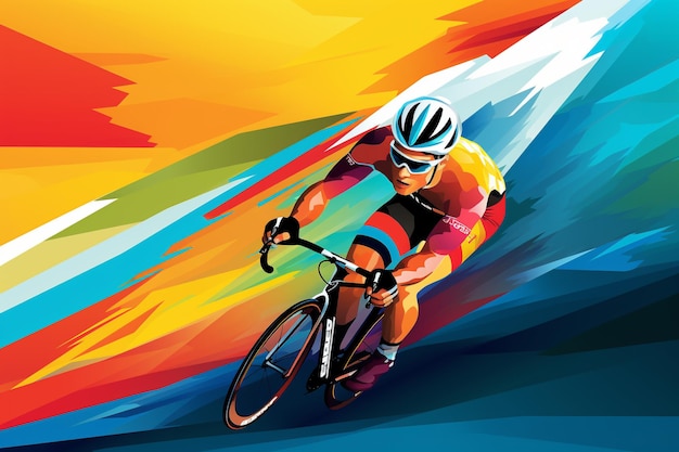 An Abstract Motion Cyclist in Action on a Dynamic Colorful Background