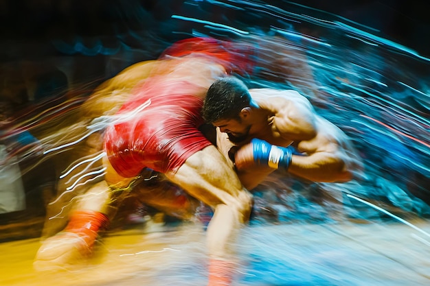 Photo abstract motion of two wrestlers competing in a match