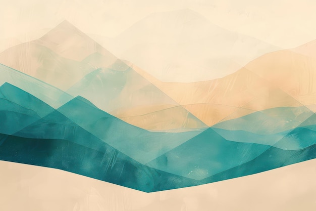 Abstract Mountain Landscape Soft Teal Beige Wellness Nature Themes