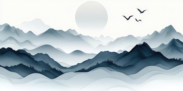 Photo abstract mountain landscape with birds