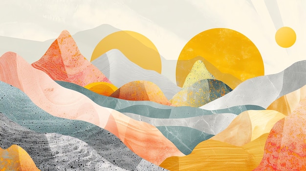 Abstract mountain landscape with a yellow sunset