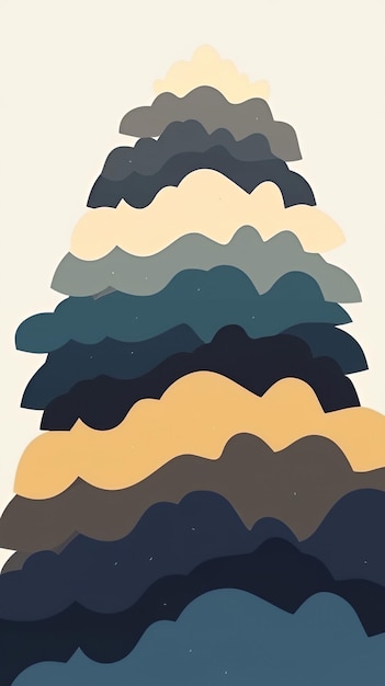 Abstract Mountain Range in Blue and Yellow Tones