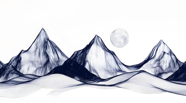 Photo abstract mountain range with a full moon