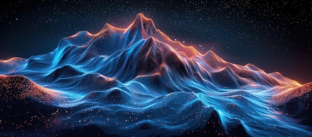 Abstract Mountain Range with Glowing Particles