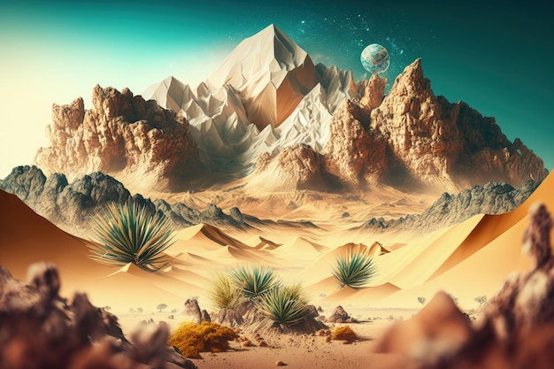 Abstract mountain range with vegetation and dirt Terrain made up of rocks and sand on a mountain