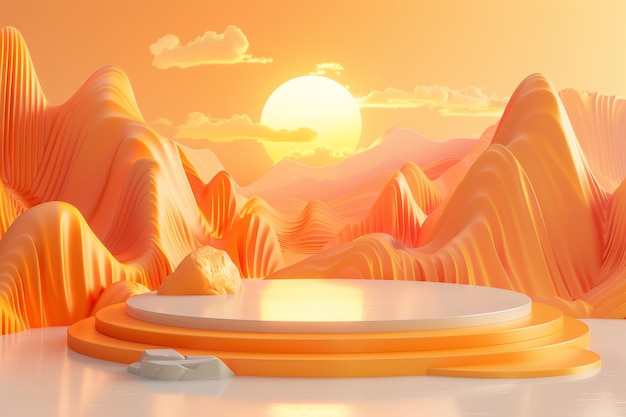 Abstract Mountain Sunset With Platform