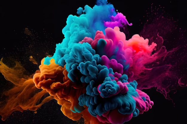 Abstract multi color paint explosion on black background Generative Ai