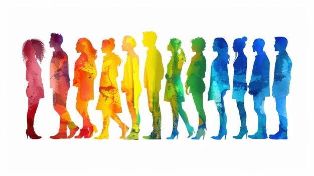 Photo abstract multi colored group diversity silhouette multiethnic people from the side