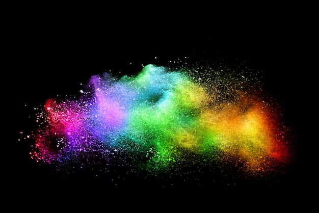 Abstract multicolor powder on black. holi festival.